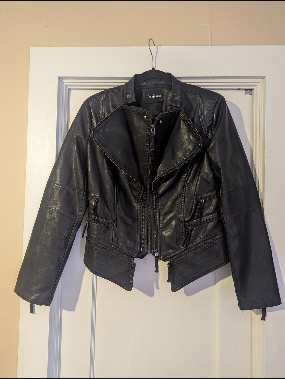 Black Faux Leather Asymmetric Moto Jacket
